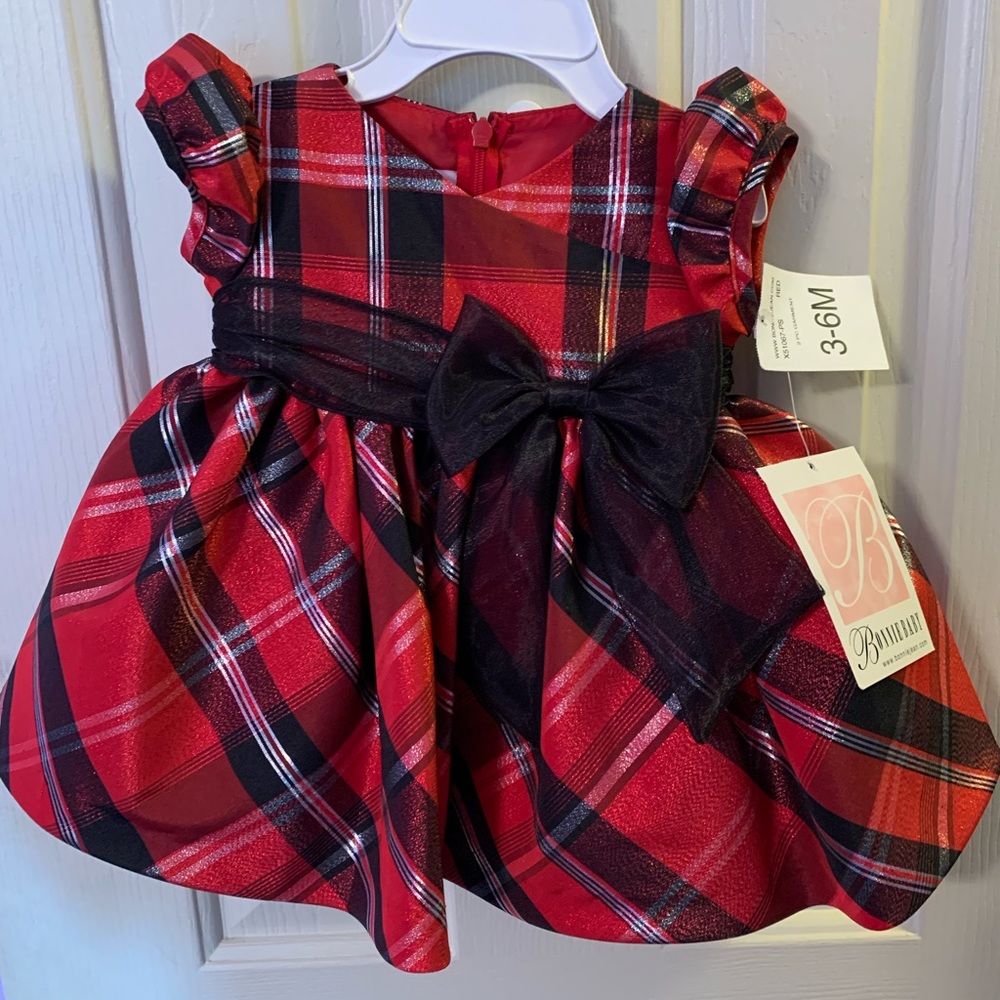Bonnie Baby, red and black plaid dress, size 3-6 months.